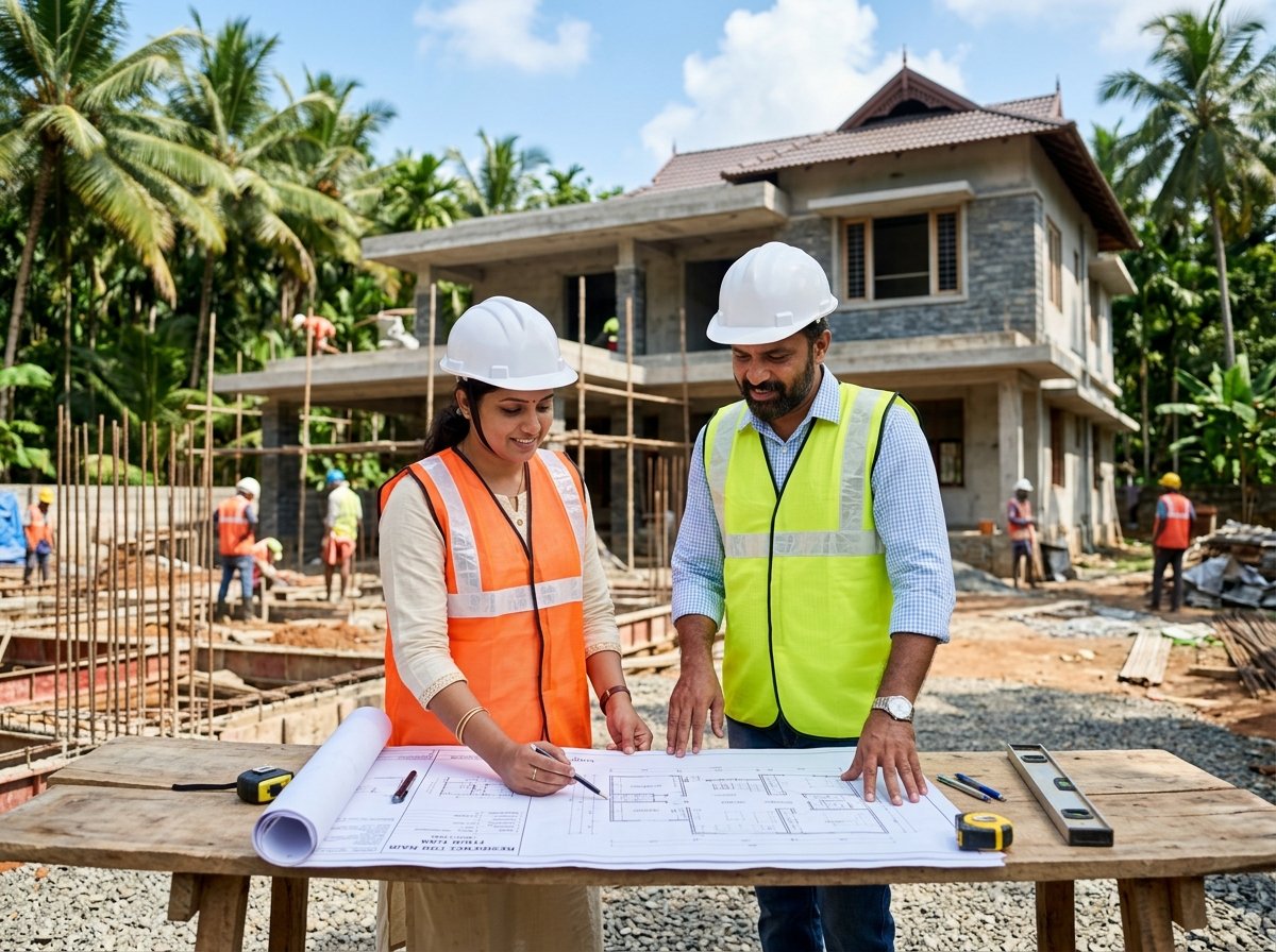 Engineers and architects on construction site
